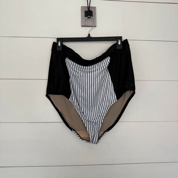Swim by Cacique Women’s 24 Navy Striped High Waisted Swim Bottoms - Picture 1 of 3